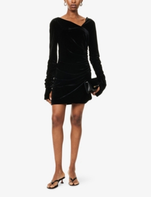 Sir Womens Black Ettore Gathered Velvet Mini Dress In Black