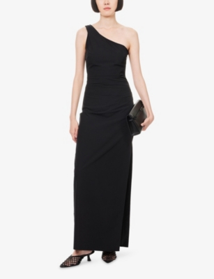 Sir Womens Black Rossana Asymmetric Stretch-woven Maxi Dress Xs In Black