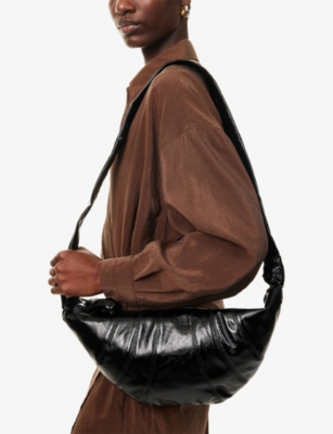 Lemaire Womens Medium Croissant Leather Shoulder Bag Black In Black