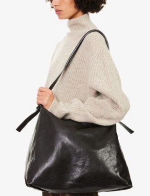 Lemaire Womens Dark Chocolate Belted Leather Hobo Bag In Brown