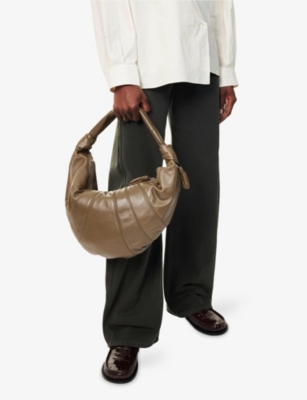 Lemaire Womens Small Croissant Leather Shoulder Bag Dark Khaki In Brown