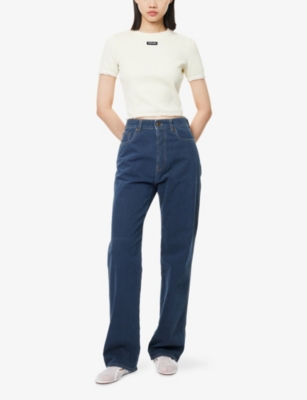 MIU MIU: Striped Logo-Patch Cotton-Jersey T-shirt