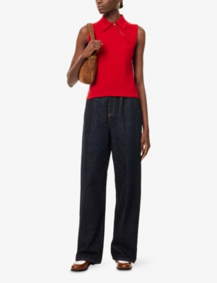 Miu Miu Womens Rosso Sleeveless Polo-collar Cashmere Top In Red