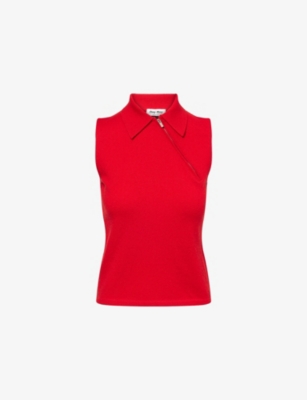 Miu Miu Womens Rosso Sleeveless Polo-collar Cashmere Top In Red