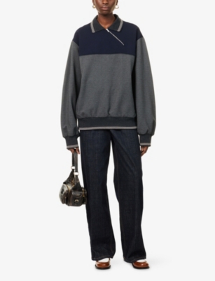Miu Miu Womens Antracite Blu Asymmetric Jersey Polo Jacket Xs In Multi