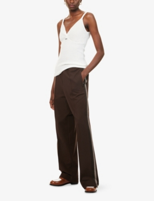 Miu Miu Womens Cacao Drawstring Striped-panel Stretch-woven Trousers In Brown