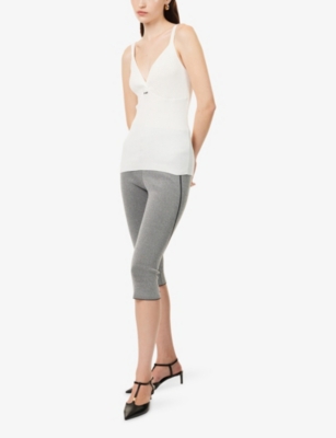 Miu Miu Womens Bianco Ribbed Shoulder-straps Cotton Top In White