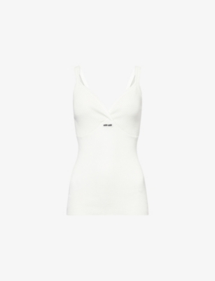 Miu Miu Womens Bianco Ribbed Shoulder-straps Cotton Top In White