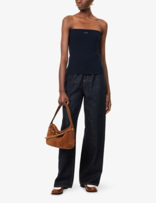 Miu Miu Womens Bleu Logo Tube Cotton-knit Top In Blue