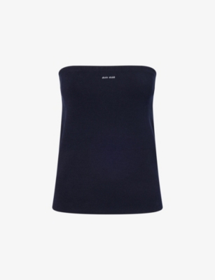Miu Miu Womens Bleu Logo Tube Cotton-knit Top In Blue
