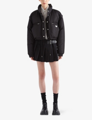 Prada Womens Black Re Nylon Cropped Padded Down Jacket In Multi