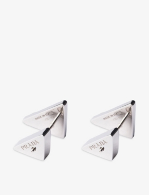 Prada Black Enameled Sterling-silver Stud Earrings In Black