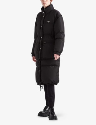Prada Womens Black Re Nylon Longline Padded Down Coat In Multi