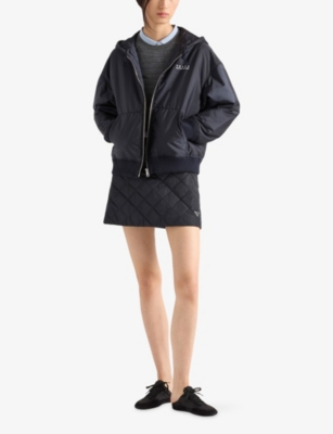 Prada Womens Blue Re-nylon Lightweight Hooded Woven Blouson Jacket In Multi