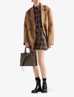 Prada Womens Brown Checked Wool Twill Mini Skirt In Multi