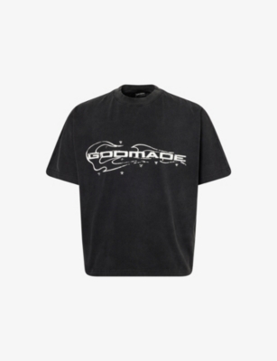 Godmade Mens Spark Fire Graphic-print Cotton T-shirt Black