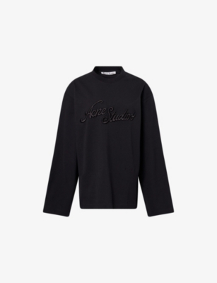 Acne Studios Womens Faded Black Relaxed-fit Embroidered-logo Cotton Sweatshirt