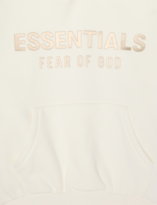Essentials Mbossed-branding Relaxed-fit Cotton-blend Hoodie 2-12 Years Cloud White In White