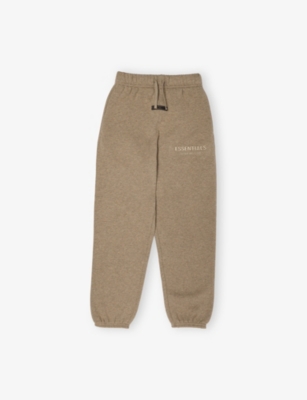Essentials Desert Sand Drawstring-waistband Rubberised-branding Cotton-blend Jogging Bottoms 2-16 Y In Green