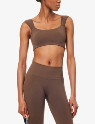 Gymshark Womens Walnut Brown Soft Sculpt Cap-sleeve Studio Bralette In Brown