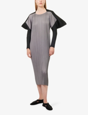 Issey Miyake Womens Gray Square Plisse Knitted Midi Dress In Gray