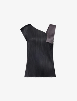 Issey Miyake Womens Black Pointe Asymmetric Woven Top In Black
