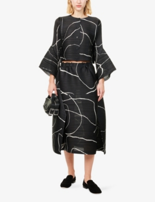 Issey Miyake Womens Black Pause Plisse Knitted Midi Skirt In Black