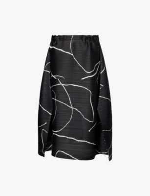 Issey Miyake Womens Black Pause Plisse Knitted Midi Skirt
