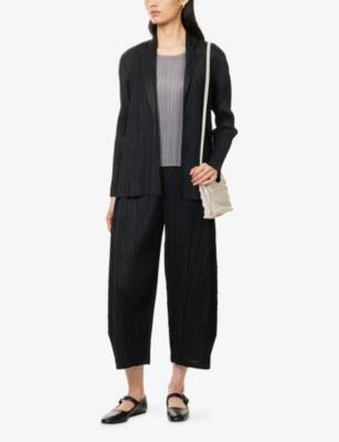 Issey Miyake Womens Black Pleats Knitted Jacket In Black