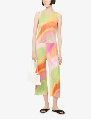 Issey Miyake Womens Bright Pink Groove Split Knitted Culottes In Multi