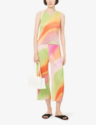 Issey Miyake Womens Bright Pink Groove Sleeveless Knitted Top In Multi