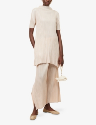 Issey Miyake Womens Light Beige Wide-leg High-rise Knitted Trousers In Neutral
