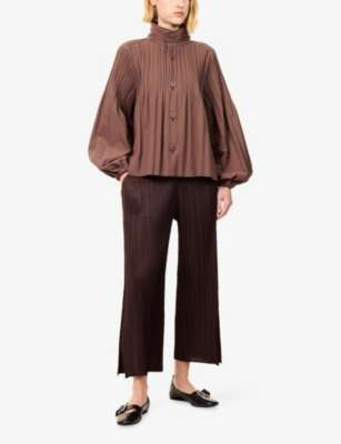 Issey Miyake Womens Brown Smooth Pleat Knitted Coat In Brown