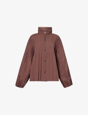 Issey Miyake Womens Brown Smooth Pleat Knitted Coat In Brown