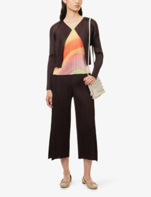 PLEATS PLEASE ISSEY MIYAKE: Long-Sleeve Open-Front Knitted Cardigan