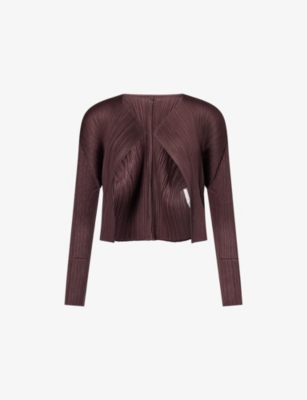 PLEATS PLEASE ISSEY MIYAKE: Long-Sleeve Open-Front Knitted Cardigan
