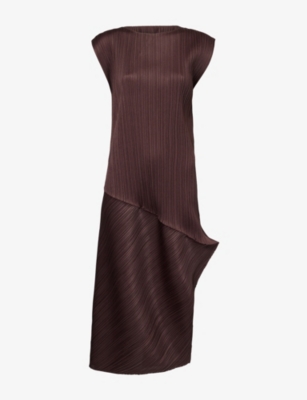 Issey Miyake Womens Dark Brown Leap Sleeveless Knitted Midi Dress In Brown