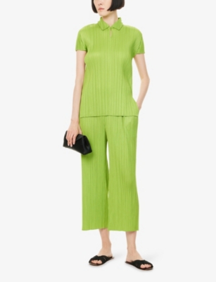 Issey Miyake Womens Yellow Green Monthly Colors August Short-sleeves Knitted Shirt In Green