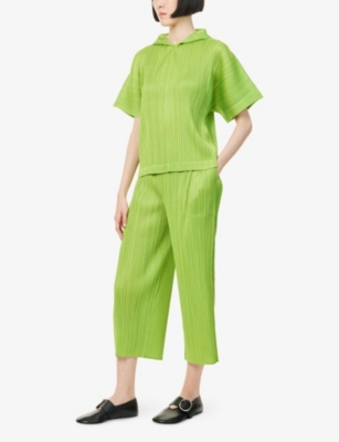 Issey Miyake Womens Yellow Green Monthly Colors: August Hooded Knitted Top In Green