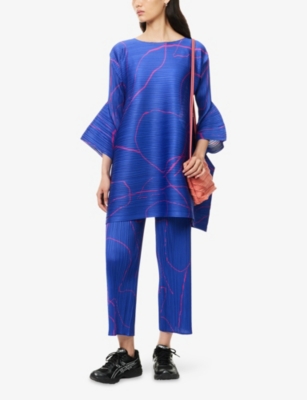 Issey Miyake Womens Blue Pause Straight-leg Knitted Trousers In Blue