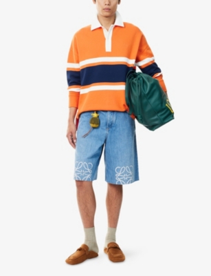 Loewe Anagram Frayed Denim Shorts In Blue