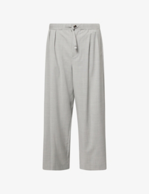 Loewe Mens Grey Drawstring Wide-leg Wool Trousers Xl In Gray