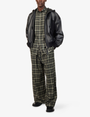 Loewe Wool-blend Check Drawstring-waist Trousers In Multi
