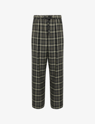 LOEWE: Checked Drawstring Cotton-Wool Blend Trousers