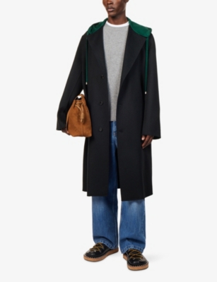 Loewe Mens Black/green Hooded Single-breasted Wool-cashmere Blend Coat In Green