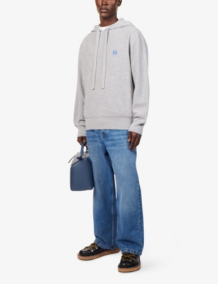 Loewe Mens Light Grey Melange Hooded Relaxed-fit Cotton-poplin Overshirt In Gray