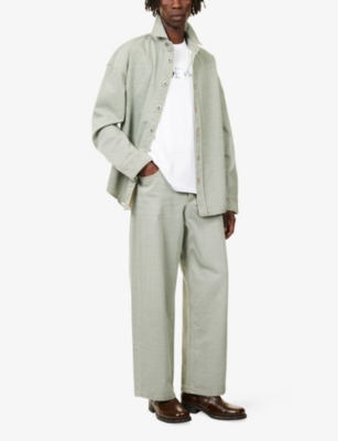 Loewe Mens Khaki Green Relaxed-fit Wide-leg Denim Jeans In Green