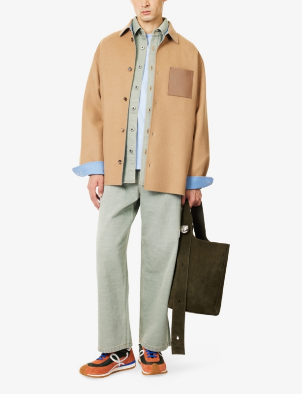 Logo-Patch Boxy-Fit Wool-Cashmere Blend Overshirt