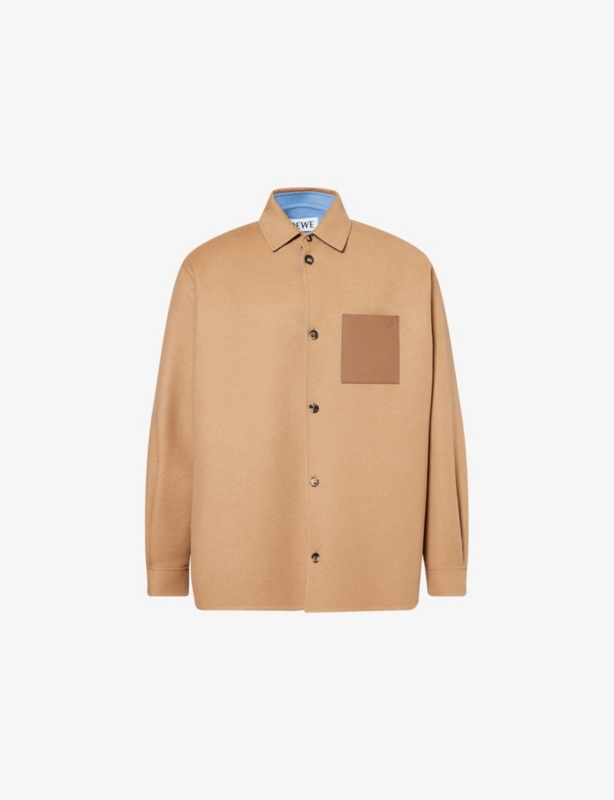 Logo-Patch Boxy-Fit Wool-Cashmere Blend Overshirt