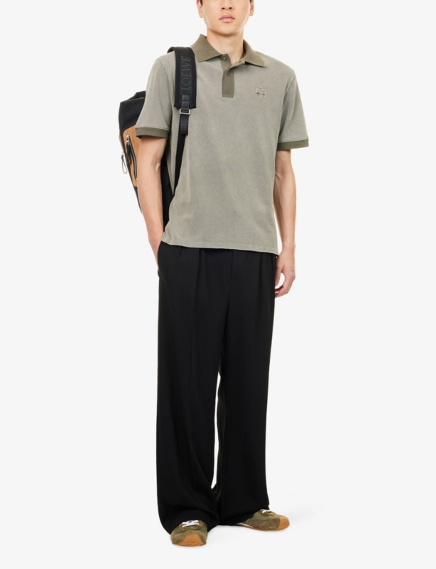 Striped Long-Sleeve Cotton Polo Shirt